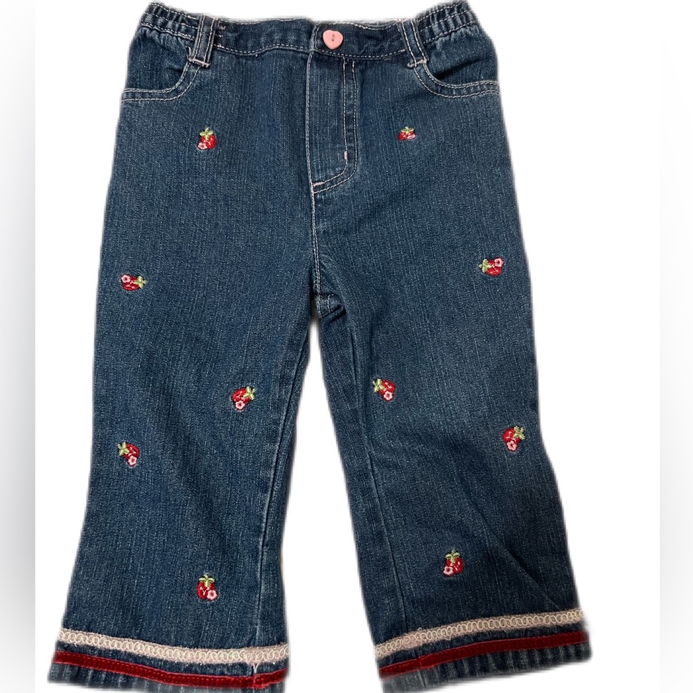 Vintage strawberry print straight leg pants